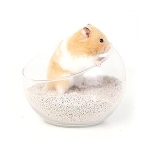 Kelendle Hamster Glass Bathroom with Wooden Ladder Transparent Glass Hamster Toilet Hamster Sand Bath Container Small Animal Cage Accessories for Indoor and Outdoor Decoration