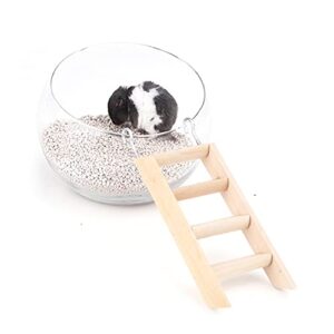 Kelendle Hamster Glass Bathroom with Wooden Ladder Transparent Glass Hamster Toilet Hamster Sand Bath Container Small Animal Cage Accessories for Indoor and Outdoor Decoration