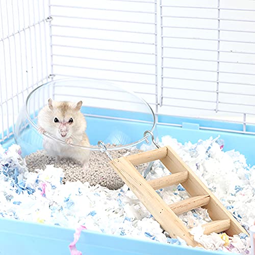 Kelendle Hamster Glass Bathroom with Wooden Ladder Transparent Glass Hamster Toilet Hamster Sand Bath Container Small Animal Cage Accessories for Indoor and Outdoor Decoration