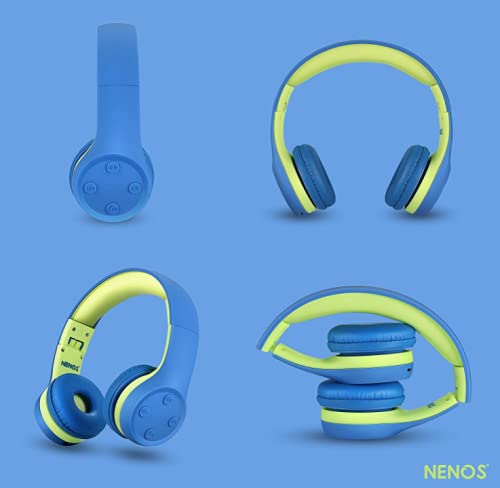 Nenos Bluetooth Kids Headphones Wireless Kids Headphones 93dB Limited Volume Wireless Headphones for Kids Boys Girls School Headphones Classroom (Blue L)