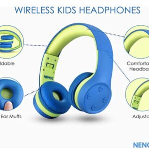 Nenos Bluetooth Kids Headphones Wireless Kids Headphones 93dB Limited Volume Wireless Headphones for Kids Boys Girls School Headphones Classroom (Blue L)