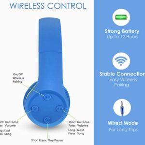 Nenos Bluetooth Kids Headphones Wireless Kids Headphones 93dB Limited Volume Wireless Headphones for Kids Boys Girls School Headphones Classroom (Blue L)