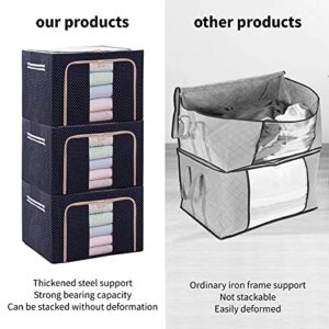 Oxford Cloth Steel Frame Storage Box, 2 Pack 100L Clothes Storage Bags Organizer Container, Extra Large Capacity with Clear Window & Reinforced Carry Handles Fabric for Comforters, Blankets, Quilt,Bedding (100L)