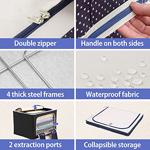 Oxford Cloth Steel Frame Storage Box, 2 Pack 100L Clothes Storage Bags Organizer Container, Extra Large Capacity with Clear Window & Reinforced Carry Handles Fabric for Comforters, Blankets, Quilt,Bedding (100L)