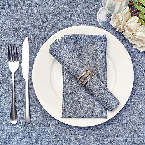Mebakuk Rectangle Tablecloth and Cloth Napkins Set of 12, Anti-Shrink Soft and Wrinkle Resistant Decorative Fabric for Wedding Party Restaurant Dinner Parties (60 x 84 Inch - Denim Blue)