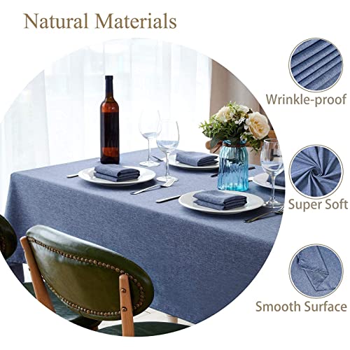 Mebakuk Rectangle Tablecloth and Cloth Napkins Set of 12, Anti-Shrink Soft and Wrinkle Resistant Decorative Fabric for Wedding Party Restaurant Dinner Parties (60 x 84 Inch - Denim Blue)