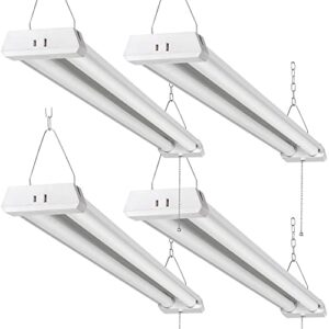 4pack 4ft linkable led shop light for garages,42w 4800lm 5000k daylight white led shop lights, led ceiling light, with pull chain (on/off), linear worklight fixture with plug