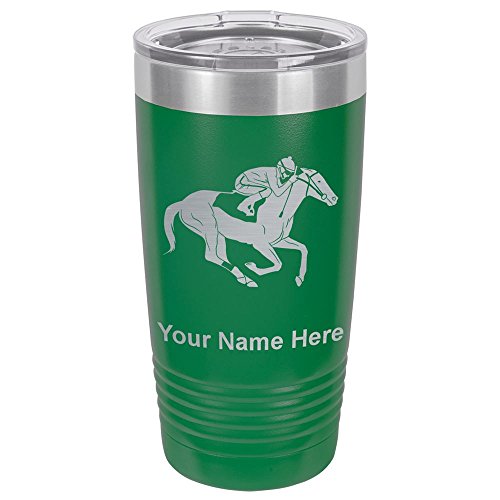 LaserGram 20oz Vacuum Insulated Tumbler Mug, Horse Racing, Personalized Engraving Included (Green)