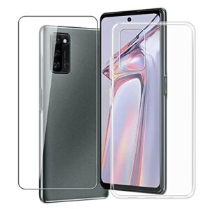 hhuan case for blackview a100 (6.67 inch) with tempered glass screen protector, clear soft silicone protective cover bumper shockproof phone case for blackview a100 - clear