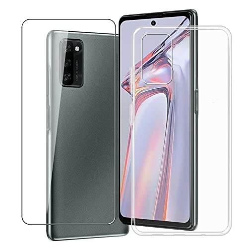 HHUAN Case for Blackview A100 (6.67 Inch) with Tempered Glass Screen Protector, Clear Soft Silicone Protective Cover Bumper Shockproof Phone Case for Blackview A100 - Clear