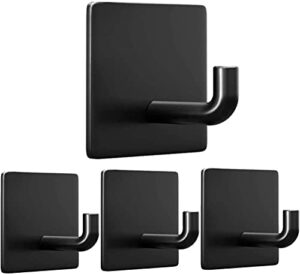 mslin heavy duty adhesive hooks, stick on wall adhesive hangers, strong stainless steel holder, self adhesive hooks for kitchen bathroom home door towel coat key robe 4 packs (black)