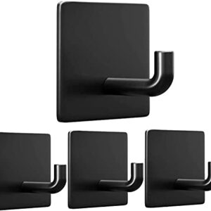 MSLIN Heavy Duty Adhesive Hooks, Stick on Wall Adhesive Hangers, Strong Stainless Steel Holder, Self Adhesive Hooks for Kitchen Bathroom Home Door Towel Coat Key Robe 4 Packs (Black)