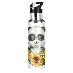 little panda sunflower water bottle kids thermos bottle with straw lid kids insulated stainless steel water flask leakproof thermos bottle for gym outdoor 20 oz