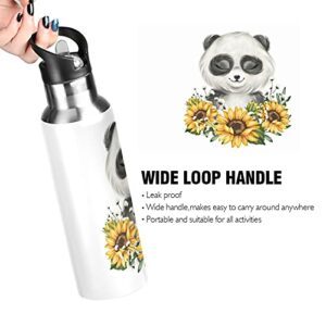 Little Panda Sunflower Water Bottle Kids Thermos Bottle with Straw Lid Kids Insulated Stainless Steel Water Flask Leakproof Thermos Bottle for Gym Outdoor 20 oz