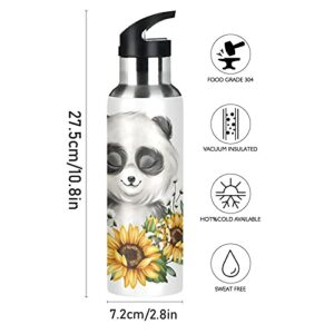 Little Panda Sunflower Water Bottle Kids Thermos Bottle with Straw Lid Kids Insulated Stainless Steel Water Flask Leakproof Thermos Bottle for Gym Outdoor 20 oz