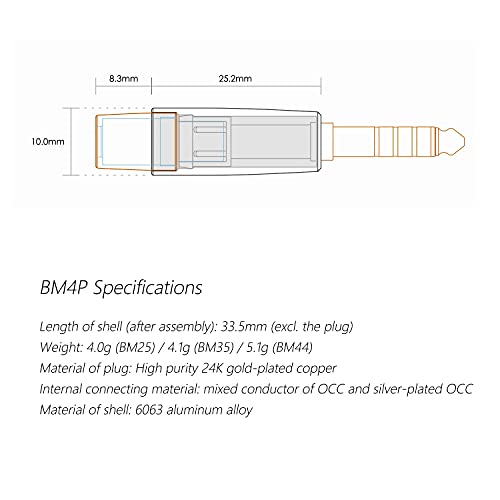 Linsoul DDHIFI BM4P Headphone Cable Replacement Adapters Set BM25 BM35 BM44 Plugs with Aluminum Alloy Shell (Black)