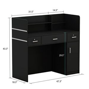 Homsee Modern Reception Desk with 3 Drawers, 1 Door Storage Cabinet & Hutch Shelf, Office Wooden Computer Desk, Writing Study Table PC Laptop Desk, Black (47.3" L x 18.3" W x 43.3" H)