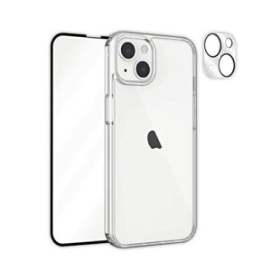 fonax [3 in 1 bundle] fonguard crystal clear case (anti-yellowing technology) for iphone 13 (2021) 6.1 inch with 1 3d (full screen) tempered glass screen protector (9h level) + 1 camera lens protector