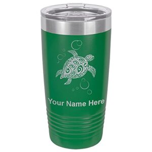 lasergram 20oz vacuum insulated tumbler mug, hawaiian sea turtle, personalized engraving included (green)
