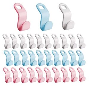 sduseio 30 pieces clothes hanger connector hooks hanger clip drop connecting grip clothing rack extension space saving hook home storage hook for coat hangers organizer,white+pink+blue