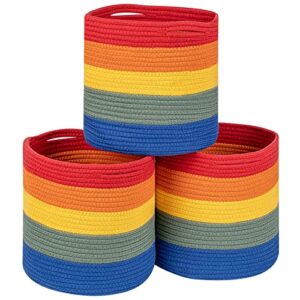 cubesland rope rainbow storage baskets for shelves | rainbow baskets for classroom | baby basket for nursery storage | rainbow storage bins & toy organizer | colorful baskets for baby room 11x11