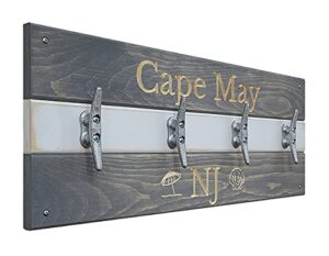 custom text cape may boat cleat wall hooks - 20 stain colors & 20 paint colors with optional umbrella & seashell carving - beach towel rack, nautical home decor - vacation home decor