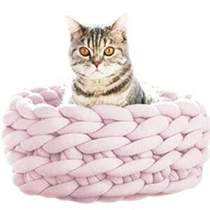 pet beds for small dogs and cats，cozy cuddler calming beds for indoor cats，sleeping dog sofa round bed cat pillow，hand-knitted pet nest washable(light pink)