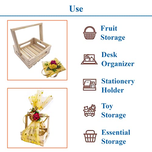 Hathkaam Empty Wooden Tray Basket, Gift Basket Kit for Diwali Celebration, Christmas, Birthday Party with Handle for Flower Fruits Empty Storage Basket for Organizing Portable Handmade Eco-Friendly