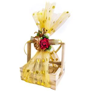 Hathkaam Empty Wooden Tray Basket, Gift Basket Kit for Diwali Celebration, Christmas, Birthday Party with Handle for Flower Fruits Empty Storage Basket for Organizing Portable Handmade Eco-Friendly