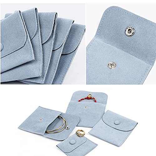 SUKPSY 6 Pcs Velvet Jewelry Storage Bags with Snap Button Gift Packaging Bags Purse Pouches for Rings, Bracelets, Necklaces, Earrings,Watch and Other Small Item (Blue)