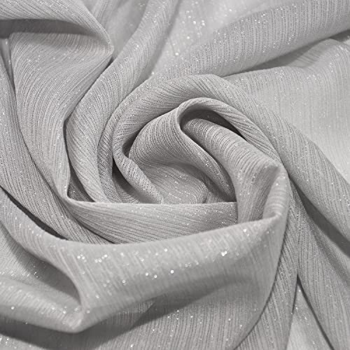 Glitter Chiffon Sheer Crepe Fabric for Bridal Decoration & Crafting 59 Inches Width by The Yard Entelare(Silver Grey 2Yards)