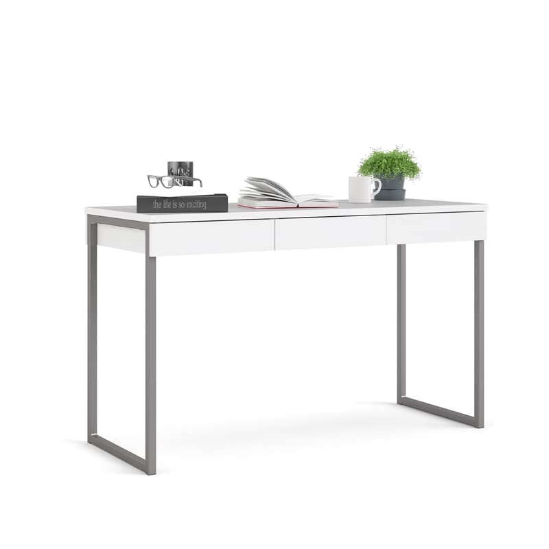 Pemberly Row Contemporary Home Office Multi-Functional Writing Desk with 3 Drawer in White