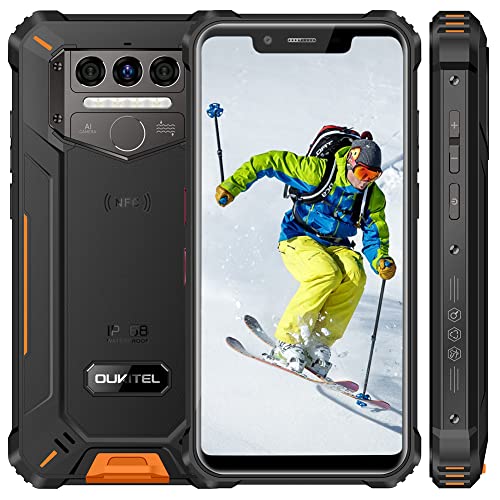 Rugged Smartphone Unlocked OUKITEL Phone WP9 6G+128G Dual Sim 8000mAh 5.86" HD+ Waterproof Cell Phone 16M/8M Triple Camera 4G Global Android10 Face ID WP5 Pro Upgrade Rugged Phone NO Support At&T