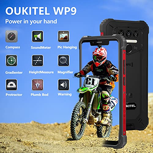 Rugged Smartphone Unlocked OUKITEL Phone WP9 6G+128G Dual Sim 8000mAh 5.86" HD+ Waterproof Cell Phone 16M/8M Triple Camera 4G Global Android10 Face ID WP5 Pro Upgrade Rugged Phone NO Support At&T