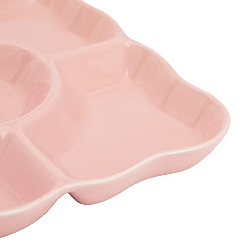 Juvale 2 Pack Porcelain Divided Serving Tray for Appetizers, 5 Compartments (Light Pink, 9.5 In)