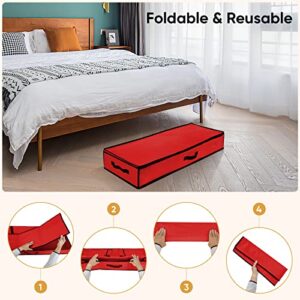 BALEINE Christmas Wrapping Paper Storage Organizer with Flexible Partitions and Pockets, 40" Durable 600D Oxford Fabric Gift Wrap Storage Bag Fits Ribbon, Ornaments, Holiday Accessories (Red)