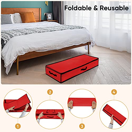 BALEINE Christmas Wrapping Paper Storage Organizer with Flexible Partitions and Pockets, 40" Durable 600D Oxford Fabric Gift Wrap Storage Bag Fits Ribbon, Ornaments, Holiday Accessories (Red)