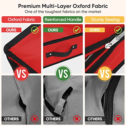 BALEINE Christmas Wrapping Paper Storage Organizer with Flexible Partitions and Pockets, 40" Durable 600D Oxford Fabric Gift Wrap Storage Bag Fits Ribbon, Ornaments, Holiday Accessories (Red)