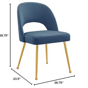 Iconic Home Welburn Dining Side Chair Velvet Upholstered Open Back Design Gold Plated Solid Metal Legs (Set of 2) Modern Contemporary, Blue