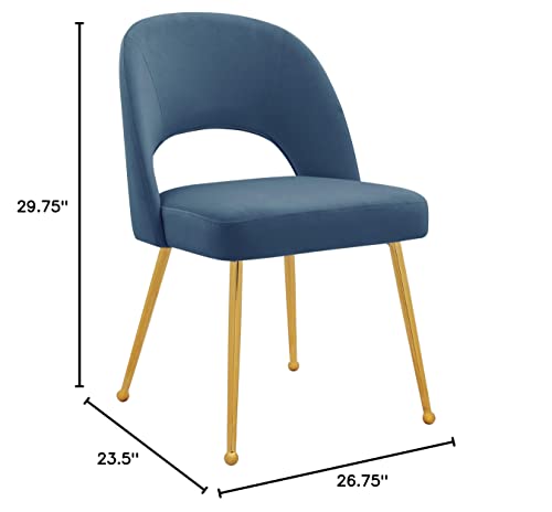 Iconic Home Welburn Dining Side Chair Velvet Upholstered Open Back Design Gold Plated Solid Metal Legs (Set of 2) Modern Contemporary, Blue