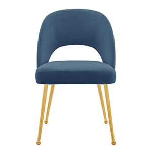 Iconic Home Welburn Dining Side Chair Velvet Upholstered Open Back Design Gold Plated Solid Metal Legs (Set of 2) Modern Contemporary, Blue