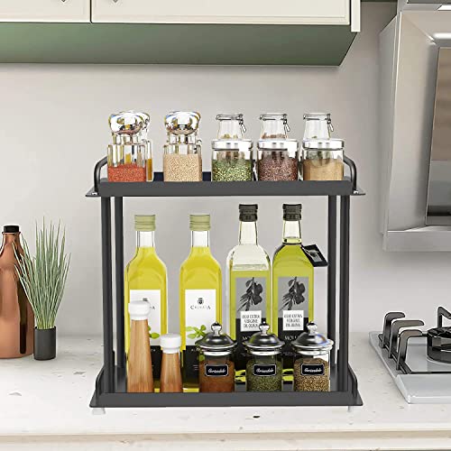 HUFEEOH 2 Tier Bathroom Organizer Countertop, Under the Sink Organizer Kitchen Spice Rack Storage Shelf Minimalist Cosmetic Organizer Holder - Black