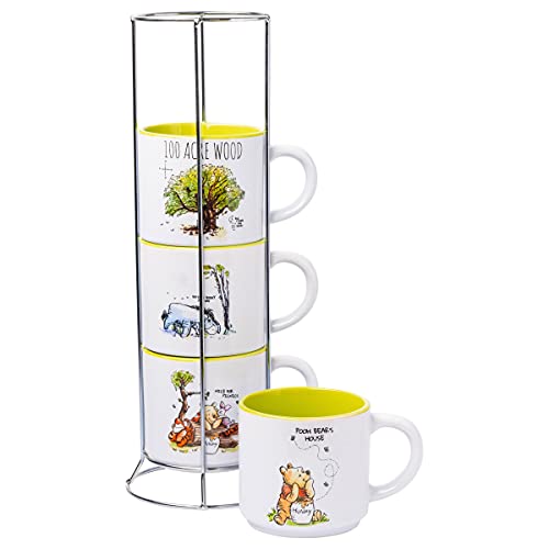 Silver Buffalo Winnie the Pooh 100 Acre Wood Destination 4-Pack Ceramic Mug Stack, 10-Ounces