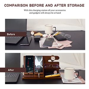 Phone Docking Station for Men Wood Nightstand Organizer Key Holder Wallet Stand Watch Husband Wife Anniversary Dad Man Gifts for Birthday