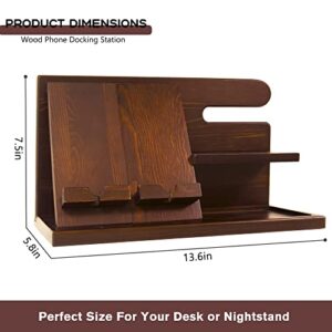 Phone Docking Station for Men Wood Nightstand Organizer Key Holder Wallet Stand Watch Husband Wife Anniversary Dad Man Gifts for Birthday