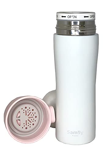 DEDEYA Samily 16oz/473ml Stainless Steel Vacuum Insulated Glass Bottle featured with an easy open flip-top cap, with glass liner inside. keep beverage hot or cold for hours.（Pink Lid ）