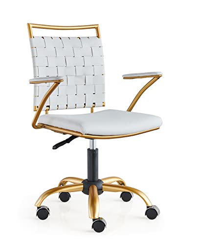 CAROCC White Gold Office Chair White and Gold Desk Chair Office Chair in White and Gold Modern Home Office Chair Gold White Office Chair Gold Legs(Gold White)