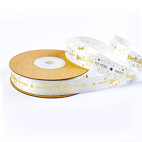 Sichou Birthday Ribbon - 5/8 Inch 20 Yards Ribbon for Crafts,Satin Decorations for Handmade Wreath,Birthday Gift Wrapping Party Supplies (White)