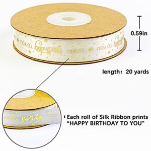 Sichou Birthday Ribbon - 5/8 Inch 20 Yards Ribbon for Crafts,Satin Decorations for Handmade Wreath,Birthday Gift Wrapping Party Supplies (White)