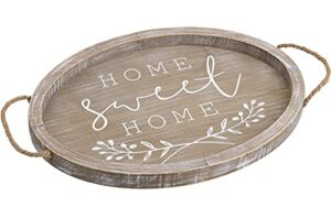 collective home - ottoman tray with handles vintage wooden decorative tray rustic serving trays for coffee table oval food trays for living room bedroom, home sweet home, 16.5"×11.5"